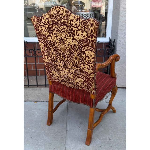 18c Style Alfonso Marina Treviso II Red Cut Velvet Throne Arm Chair - 1 of 2 Available For Sale In Los Angeles - Image 6 of 6