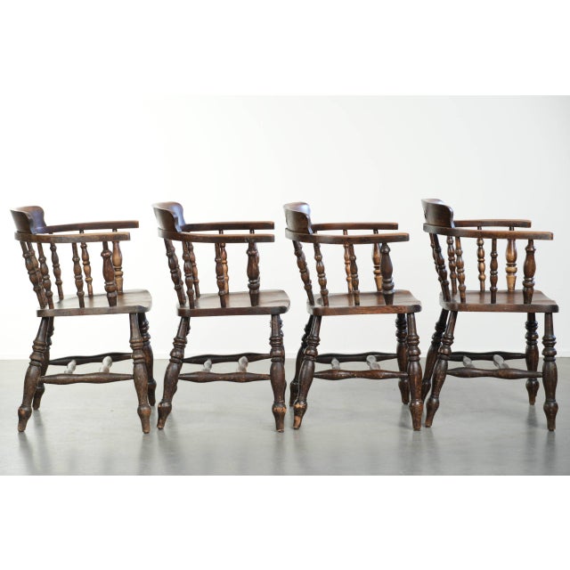 Antique English Wooden Captain Chairs, Late 19th Century, Set of 4 For Sale - Image 3 of 18