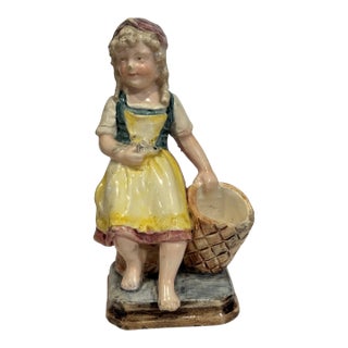 1940s Vintage Porcelain Figurine of Girl With a Basket For Sale