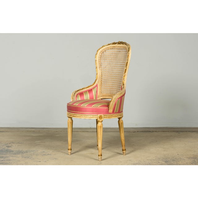 Set of 6 Early 20th Century French Louis XVI Cane Dining Armchairs in Pink Stripe For Sale - Image 9 of 18