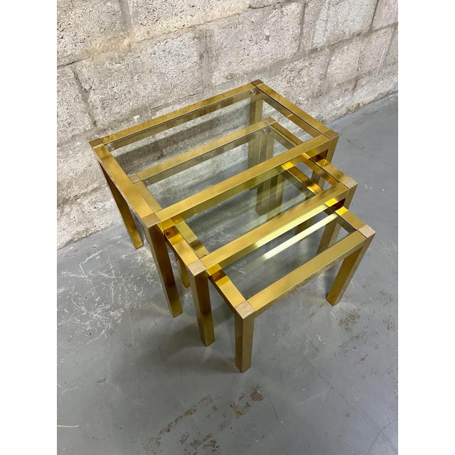 1960s 1960s Mid Century Brass Anodized Aluminum Nesting Tables (Set of Three) For Sale - Image 5 of 12