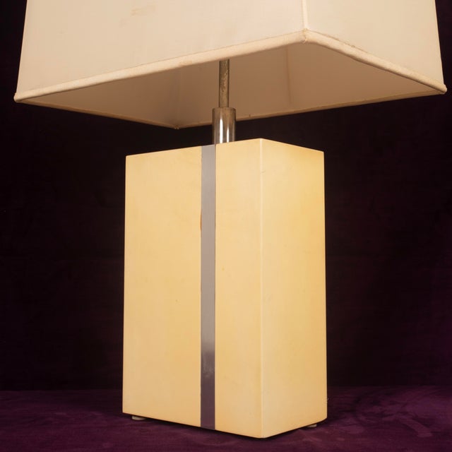 Tommaso Barbi Parchment and Metal Geometric Table Lamp by Aldo Tura Production For Sale - Image 14 of 17