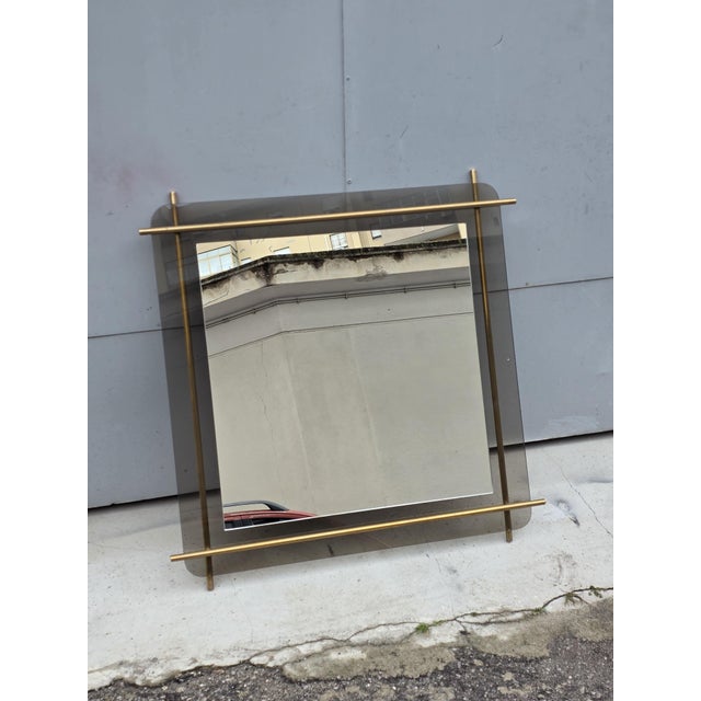 Gray Minimalist Crystal and Tubular Brass Mirror from Zevi, 1970s For Sale - Image 8 of 8
