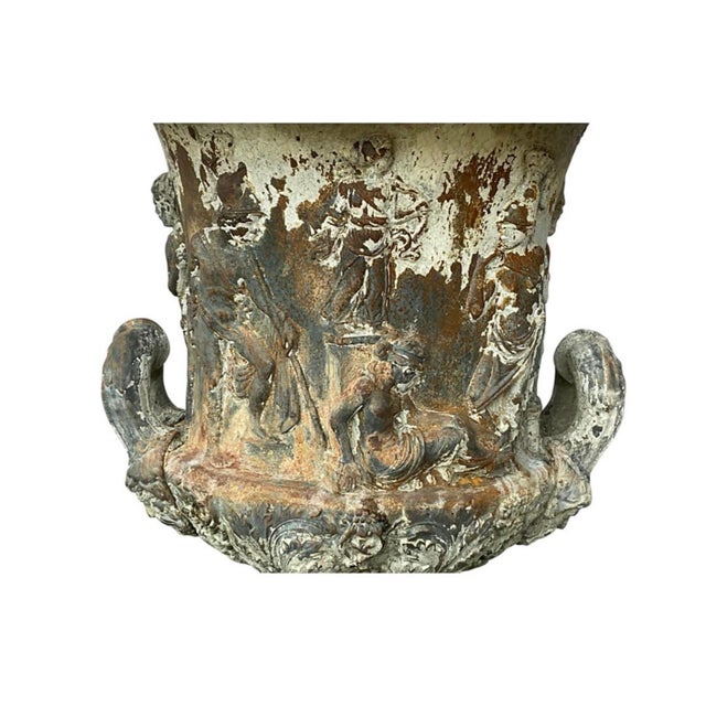 Gray 19th Century French Cast Iron Medici Borghese Garden Urns Pair For Sale - Image 8 of 18