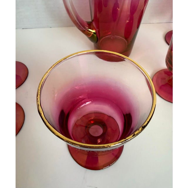 Mid-Century Raspberry Ombre Glass Barware Set, Attributed to Blendo For Sale - Image 12 of 12