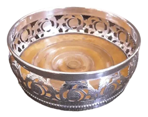 Antique German Bottle Coaster in Openwork Silver-Plated Metal with Turned Maple Base from WMF, 1910s