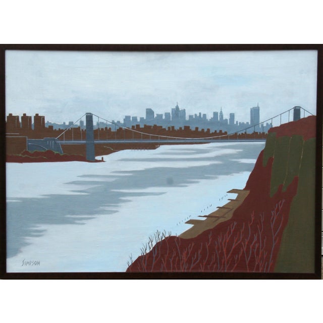 1990s Allan Simpson, Winter, George Washington Bridge, Oil Painting For Sale - Image 5 of 5