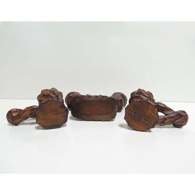 Vintage German Brutalist Hand Carved Wooden Candle Holder - Set of 3 For Sale - Image 12 of 12