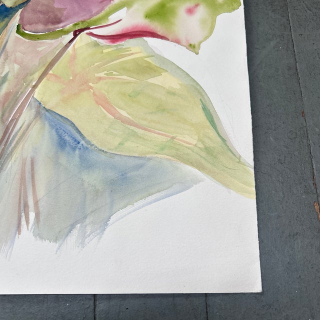 1980’s Original Impressionist Bouquet of Flowers Watercolor Painting For Sale - Image 4 of 6