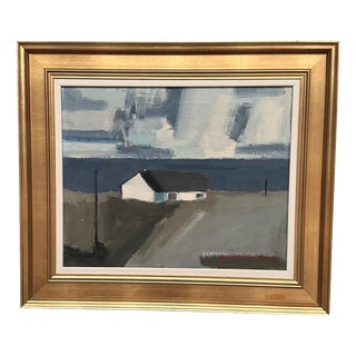 Egon Møldrup, Coastal Motif with Houses, 1950s, Oil on Canvas, Framed For Sale