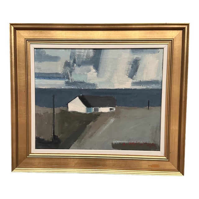 Egon Møldrup, Coastal Motif with Houses, 1950s, Oil on Canvas, Framed For Sale