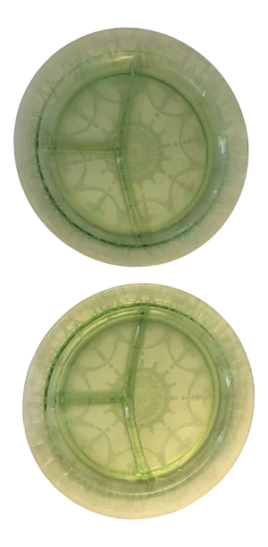 Vintage Uranium Etched Glass Divided Plates- Set of 2