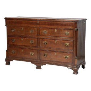 George III Mahogany Inlaid Oak Double Chest of Drawers, English 1780-1800 For Sale