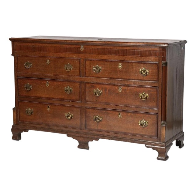 George III Mahogany Inlaid Oak Double Chest of Drawers, English 1780-1800 For Sale