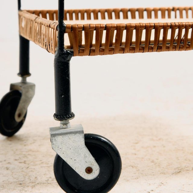 Metal Trolley with Bamboo and Wicker Details, 1960s For Sale - Image 9 of 11