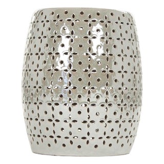 Lovell Iridescent Grey Glaze Petal Pierced Garden Stool For Sale