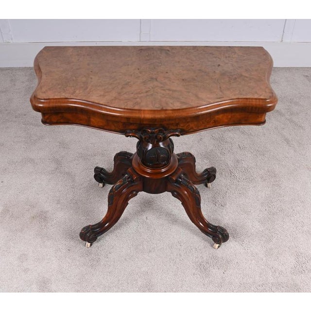 Victorian Walnut Games Table with Fold-Over Top, 1880s For Sale - Image 3 of 8