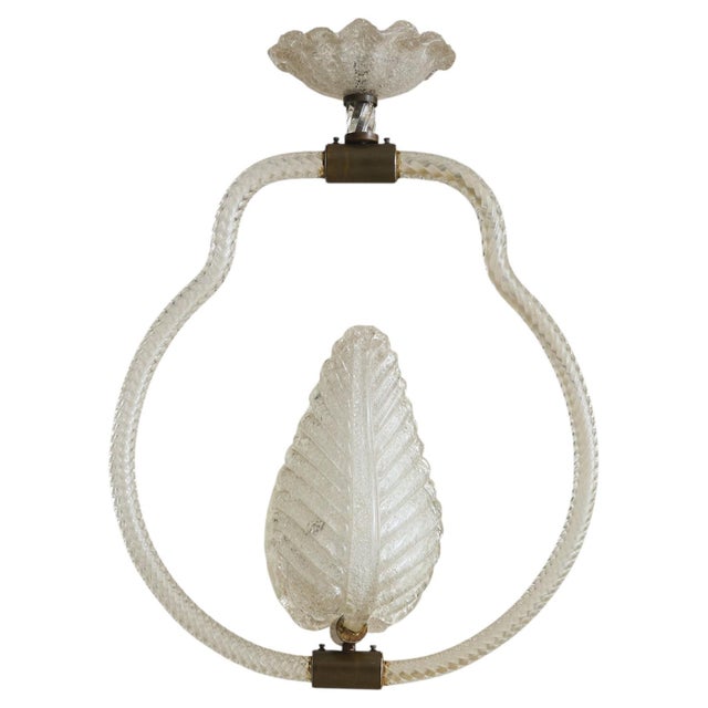 1940s Italian Murano Glass Leaf Basket Pendant Attributed to Barovier & Toso For Sale