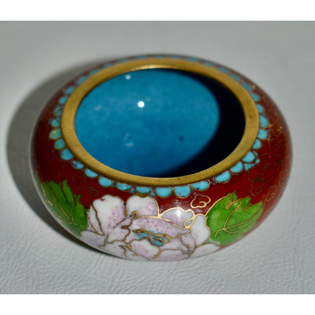 Metal Vintage Mini Cloisonné Bowl W/Floral Design For Sale - Image 7 of 8