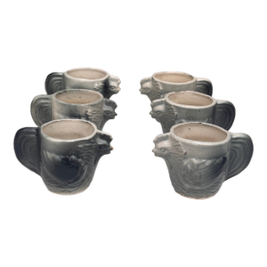 Set of 6 French Majolica Roosters Egg Cup Circa 1900