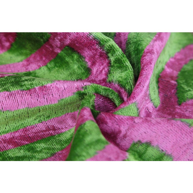 Handmade 16x16 Velvet Pillow – Pink & Green Geometric Design For Sale In San Francisco - Image 6 of 8