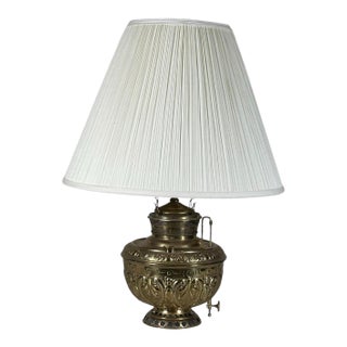 Antique Thomas B Adams and Sons Electrified Brass Oil Lamp For Sale