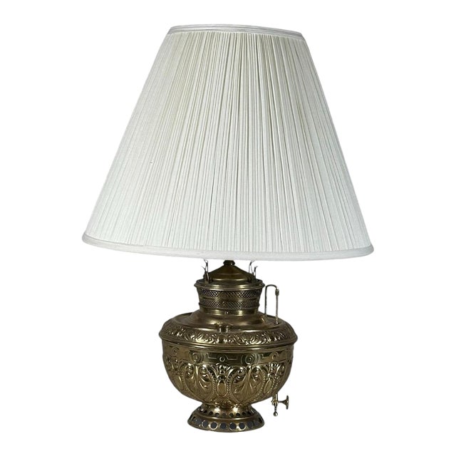 Antique Thomas B Adams and Sons Electrified Brass Oil Lamp For Sale