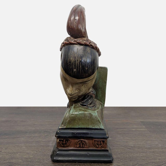 Brown Pair of Vintage Bookends With Asian Inspired Busts For Sale - Image 8 of 18