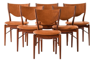 Vintage Dining Chairs in Leather and Teak by Finn Juhl, 1952, Set of 6