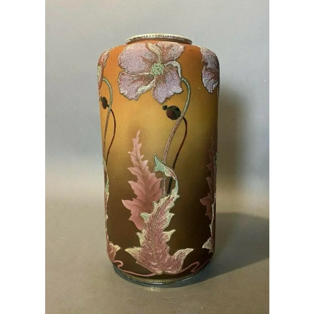 Japanese Antique Nippon Coralene Floral Decorated Porcelain Vase, Circa 1900 For Sale - Image 3 of 11