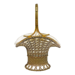 Large Wire Mesh Bronze & Cut Crystal Basket Jardiniere