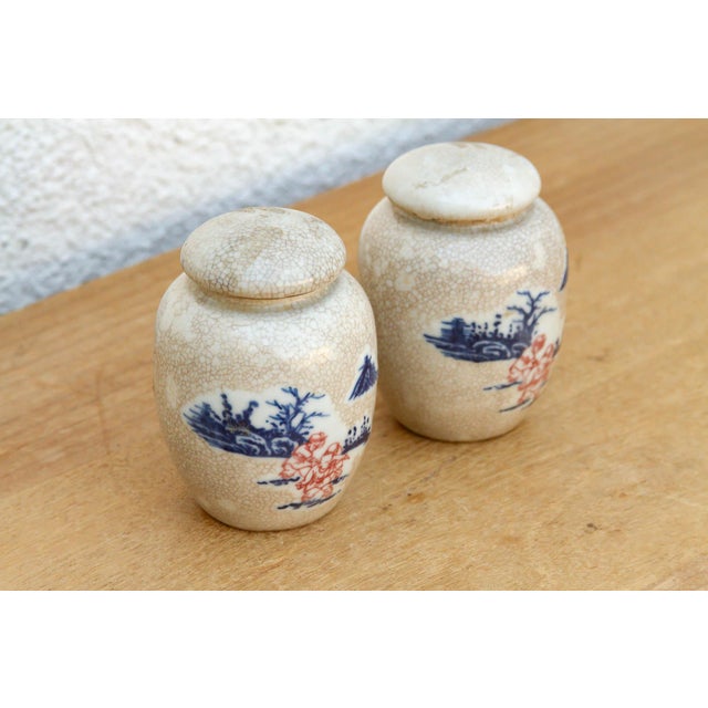 Asian Antique Pair of Petite Crackle Glaze Jars With Lids For Sale - Image 3 of 9