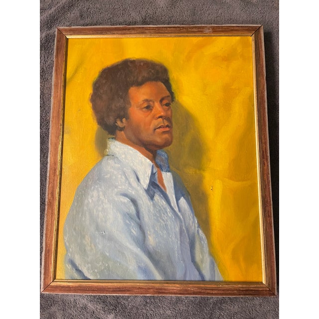 Vintage Mid Century Oil Portrait – African American Male Figure on Yellow Background, Framed (1960s–1970s) For Sale - Image 10 of 10