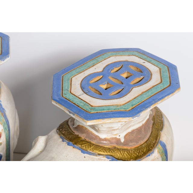 Off-white Pair Chinoiserie Glazed Ceramic Elephant Garden Stools / Accent Tables For Sale - Image 8 of 8