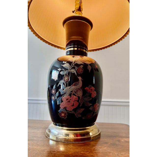 Mid 20th Century Mid 20th Century Chinoiserie Peacock Floral Lamp For Sale - Image 5 of 12