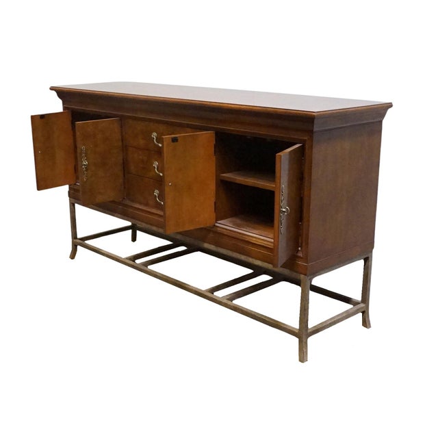 Hickory White Burled Walnut Italian Modern 70" Sideboard Buffet W. Metal Base 41024-41 For Sale In Kansas City - Image 6 of 14
