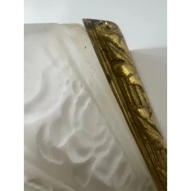 1930s French Art Deco Brass & Frosted Glass Shield Shaped Wall Sconce, a Pair For Sale - Image 12 of 14