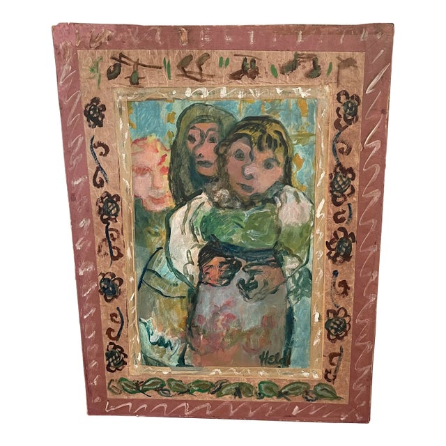 Margaret Held (1933-2016) Abstract Acrylic on Wood Board Mixed Media “Waiting” For Sale