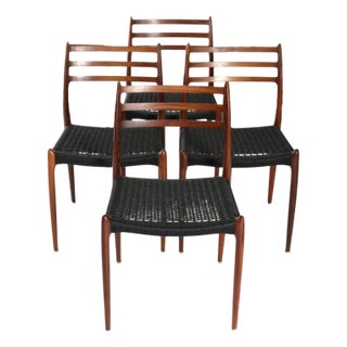 Model 78 Dining Chairs in Teak with Black Paper Cord Seats by Niels Otto (N. O.) Møller for J. L. Møllers, Denmark, 1960s, Set of 4 For Sale