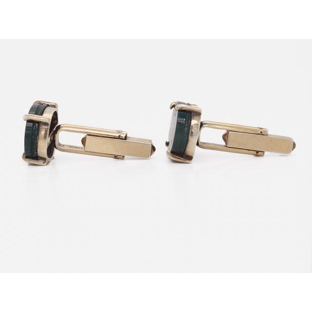 Modern Gilt Sterling Silver & Bloodstone Cabochon Cufflinks For Sale - Image 9 of 10