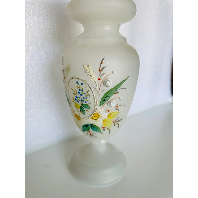 Vintage Hand Painted Floral Design Bristol Glass Vase 3"D X 7.5”H , in very good condition.