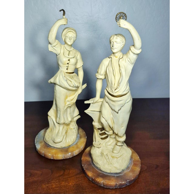 Metal Antique 19th Century French Spelter Allegorical Figural Statues - A Pair For Sale - Image 7 of 11