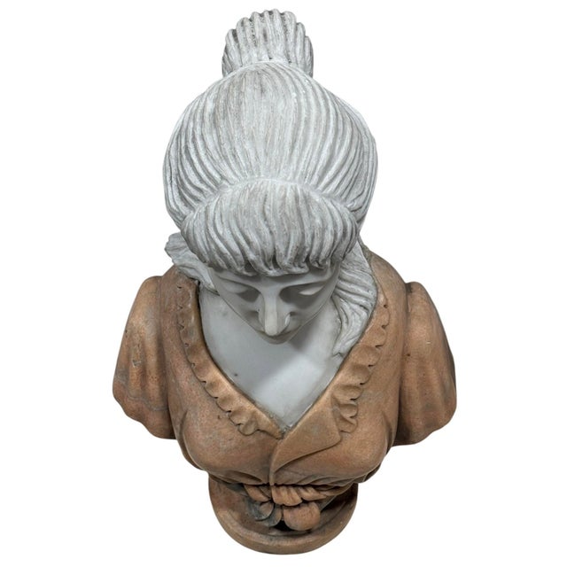 Mid 20th Century Mid-Century Italian Neo-Classical Sienna & Carrara Marble Bust of a Young Woman For Sale - Image 5 of 8