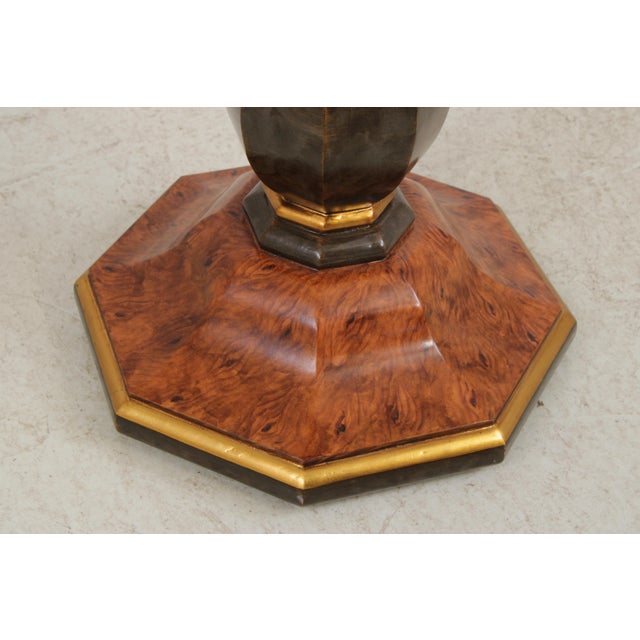 Pair of Burl Wood Regency Empire Black & Gold Pedestal Stands For Sale In Philadelphia - Image 6 of 16