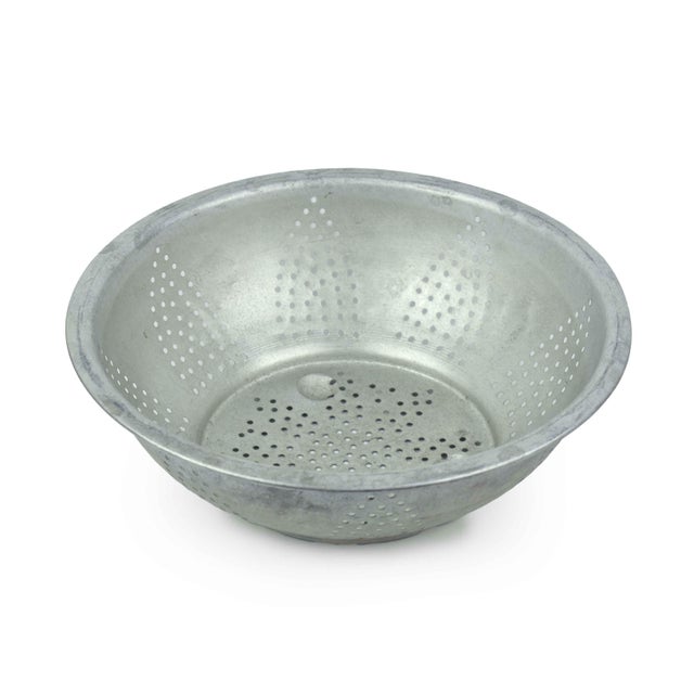 Metal 1940's Mid-Century Rustic Aluminum Footed Colander Strainer - 2 Pieces For Sale - Image 7 of 10