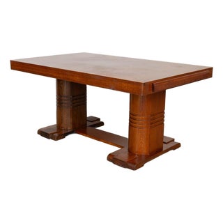 1940s French Carved Wood Dining Table Attributed to Charles Dudouyt For Sale