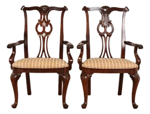 Century Furniture Georgian Carved Mahogany Armchairs or Dining Captain Chairs, Pair