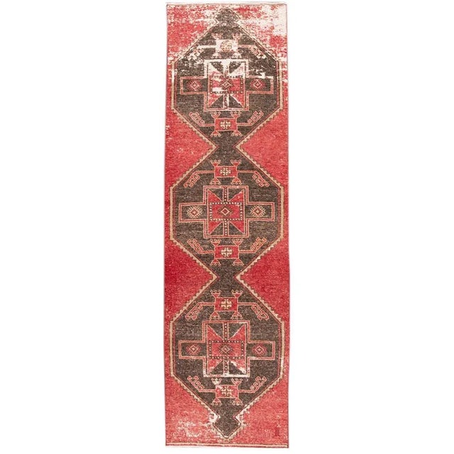 Vintage Turkish Handmade Red Geometric Wool Runner For Sale - Image 13 of 13