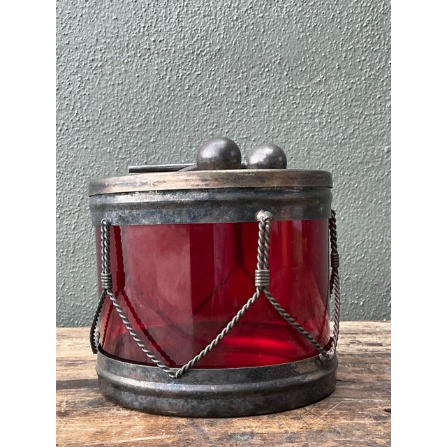 Metal Vintage Glass Drum Lidded Jar For Sale - Image 7 of 12