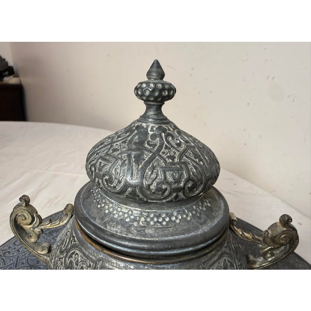 19th Century Large Antique Ornate 19th Century Victorian Metal Bronze Desk Inkwell Stand Jar For Sale - Image 5 of 13